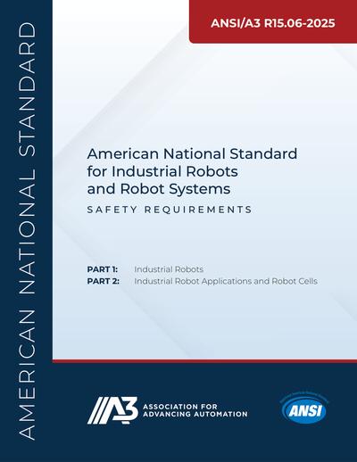 Cover of the ANSI/A3 R15.06-2025 robot safety standard