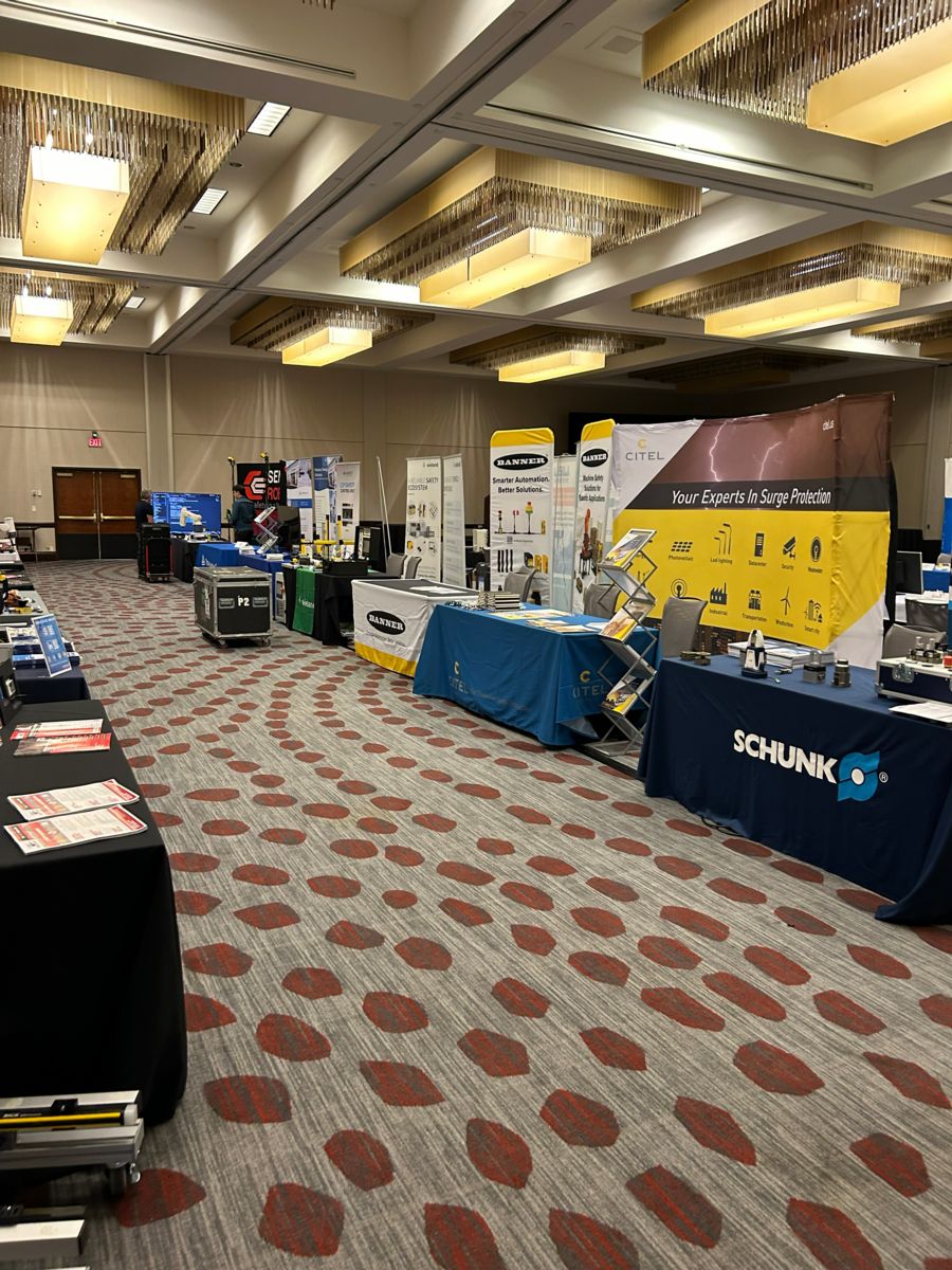Sponsor branding and attendees at the International Robot Safety Conference
